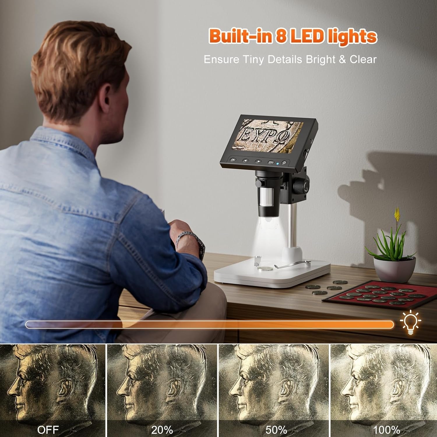🔍 1000X Digital Coin Microscope with 4.3 🔍 1000X Digital Coin Microscope with 4.3